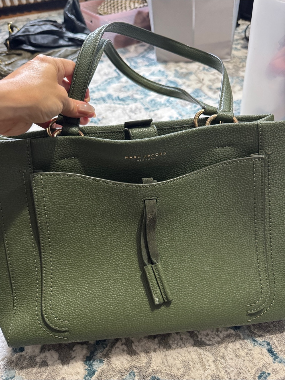 Marc Jacobs dark Olive Green Leather Tote Bag
